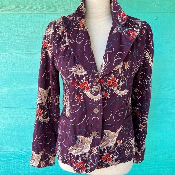 JOHNNY WAS VINTAGE PURPLE DRAGON BLAZER JACKET WITH POCKETS SIZE MEDIUM EUC - Picture 2 of 9